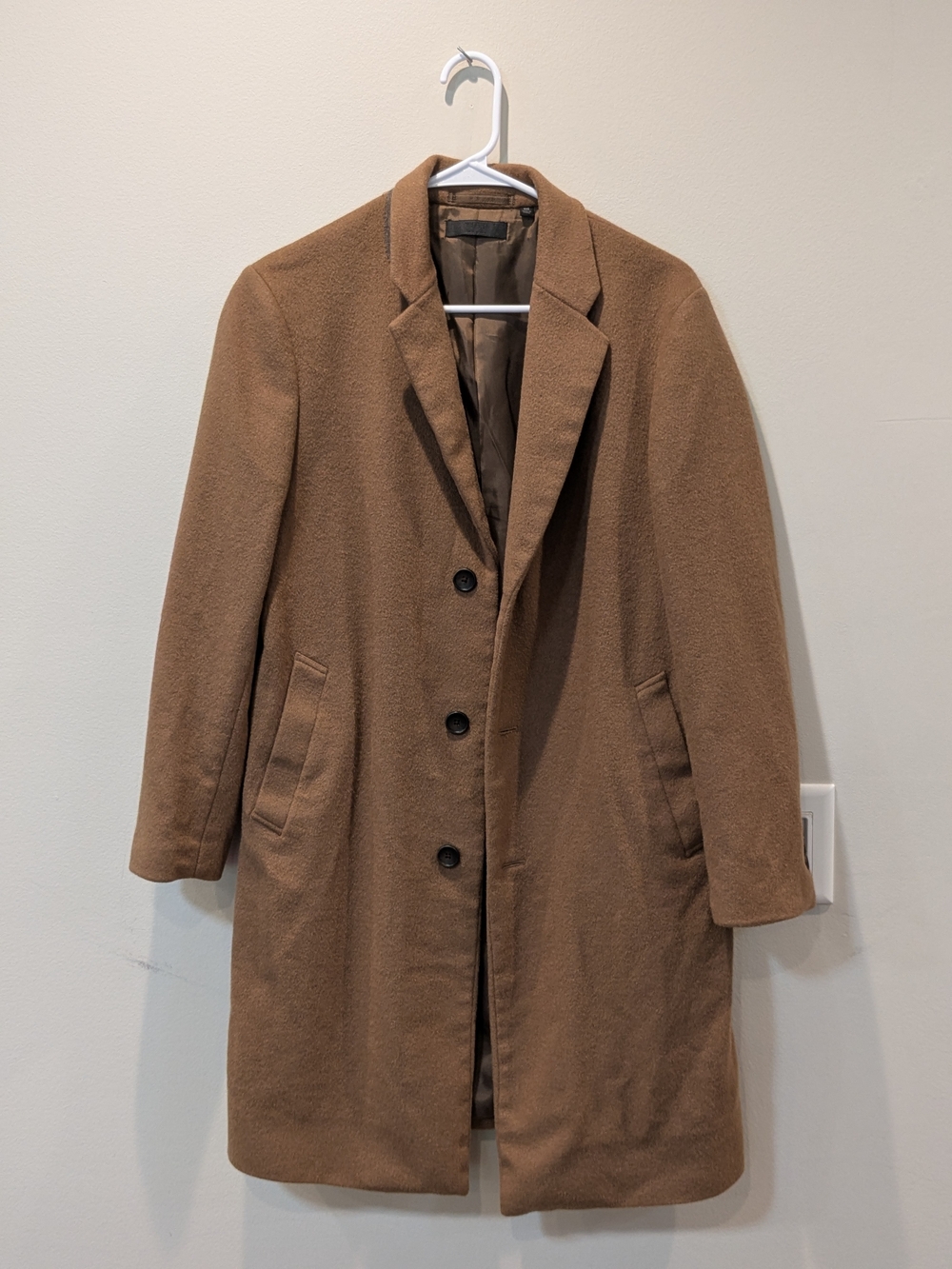 Uniqlo Men's Classic Camel Overcoat - Tailored Wool-Blend Coat Size XXS